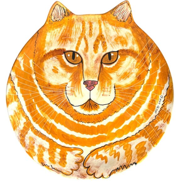 Vtg 2001 NINA LYMAN Hand-Painted Ceramic Cat Plate Large "Cats by Nina" 12.75" D - Picture 1 of 16